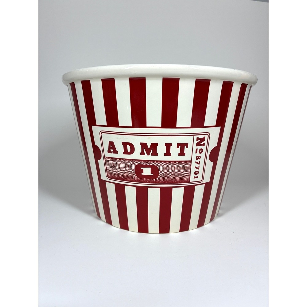 Williams Sonoma Popcorn Bowl Ceramic Red White Striped Admit One Movie Night